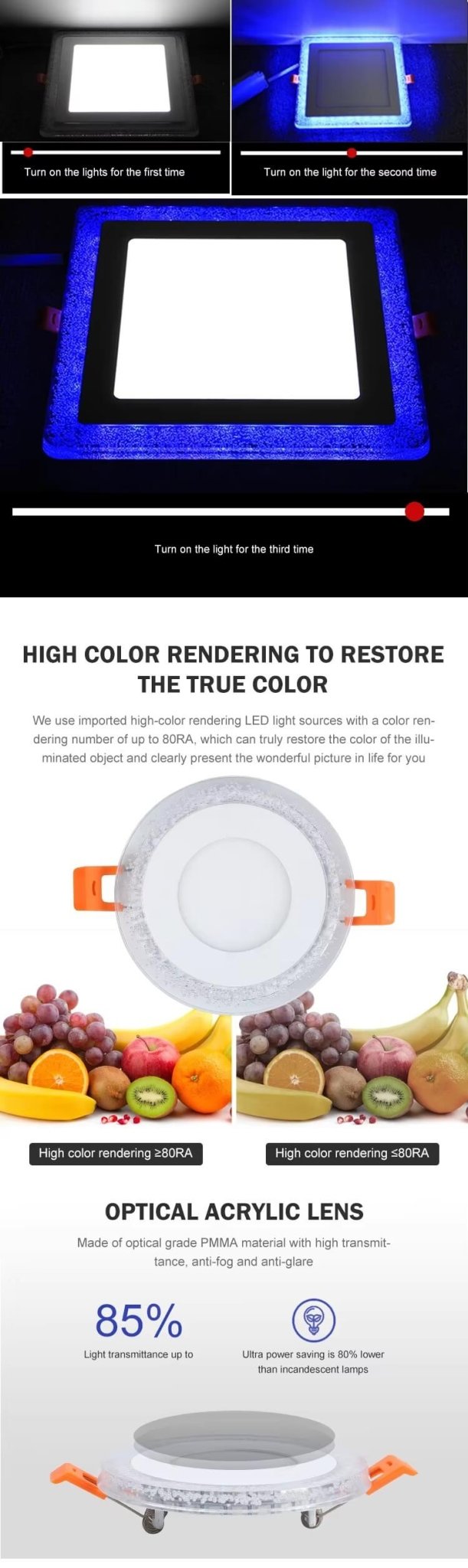 3W+3W Multi color LED Panel Light - Better - Light(HK Belisson) Lighting Co.,Ltd