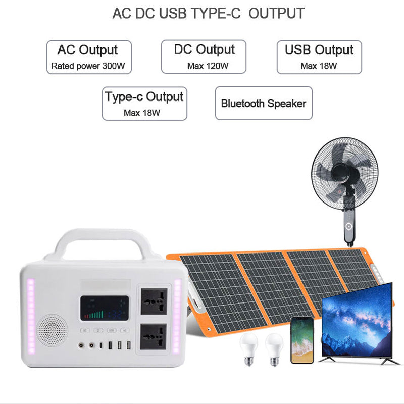 300W Portable Solar Electric Power Station Generator Bank with MPPT Controller Solar Panel for Home & Outdoor Energy Storage & Supply