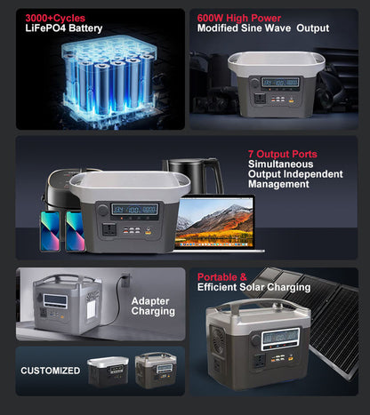 600W CE ROHS Certified LiFePO4 AC DC Output Solar Generator Household Energy Storage System Portable Solar Power Station